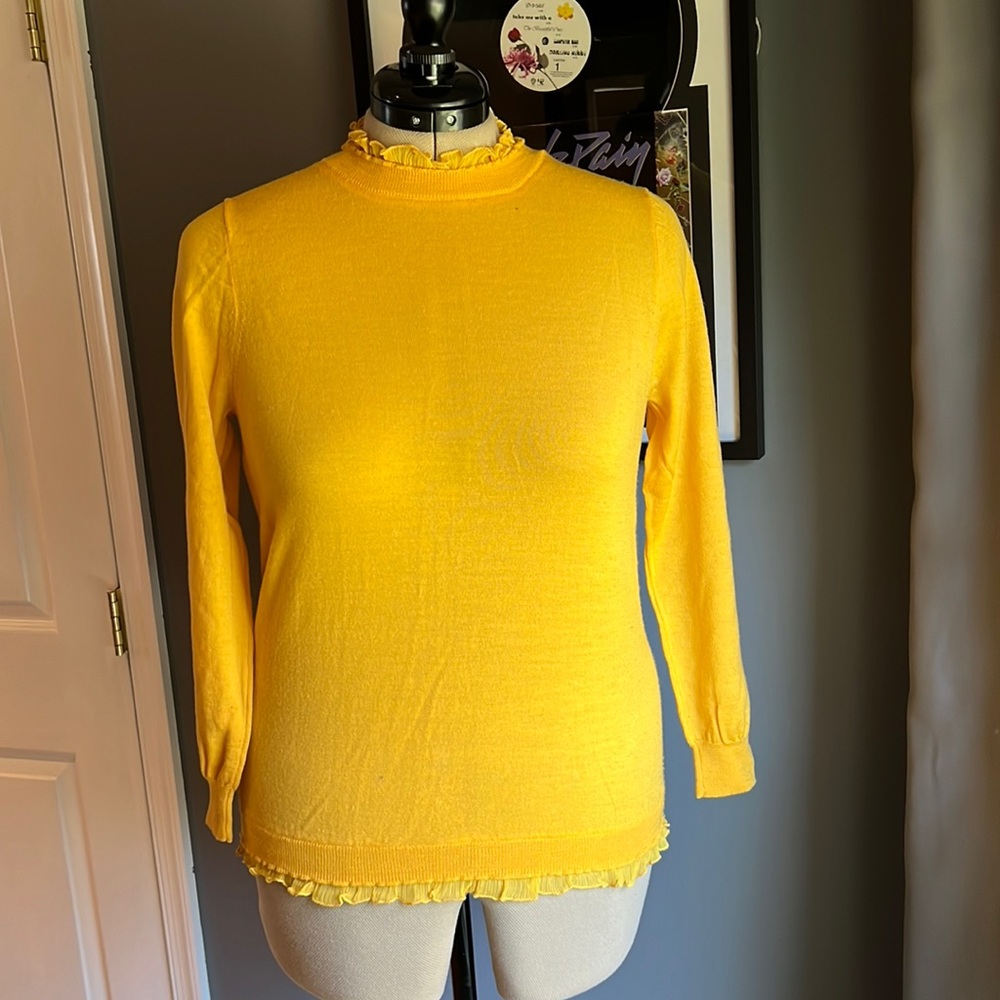 J.Crew: lightweight merino wool sweater, size: L, sunburst yellow, ruffle detail